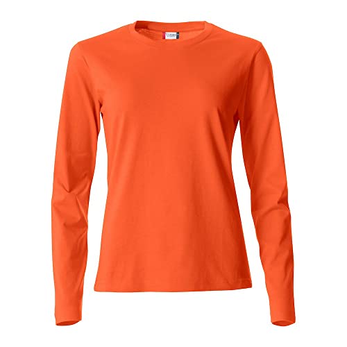 Clique - Langarm-T-Shirt mit Rundhalsausschnitt für Damen Basic-T L/S Damen aus Baumwolljersey in Slim-Fit-Passform in verschiedenen Größen und Farben, Orange, X-Small von Clique