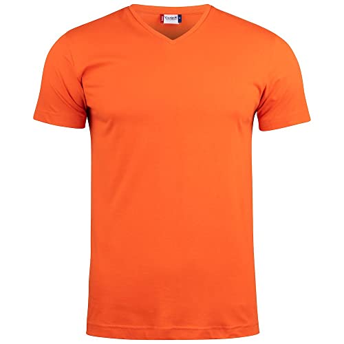 Clique - T-Shirt mit V-Ausschnitt, halblange Ärmel Herren Damen Uni Basic-T V-Neck, Baumwolljersey, Schweißband, elastischer Kragen, Slim-Fit Passform (Orange M), Orange von Clique