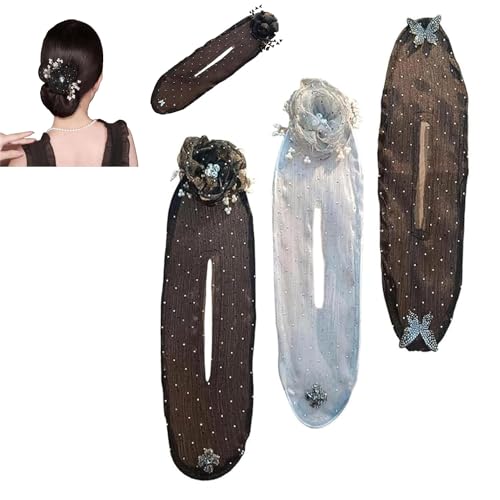 Handbestickter Dutt mit Blumen, französischer Haarknotenmacher für Haarknoten, transparenter Stoff, Haarknotenmacher für lange, dicke Haar-Accessoires für Frauen (Set1) von Clisole