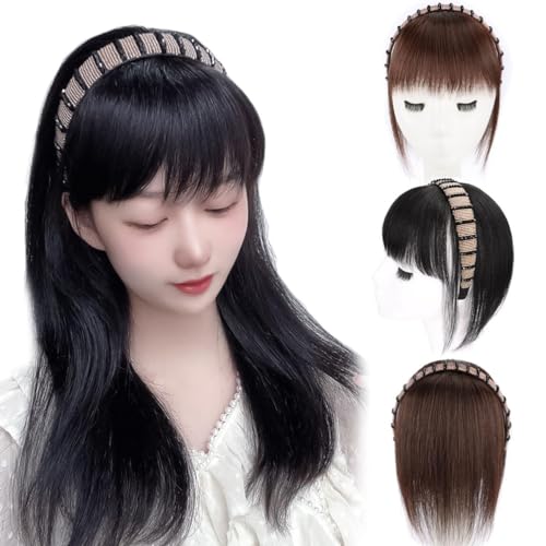 Synthetic Hair Fringe With Hair Band, Synthetic Wigs Headband for Women, Hair Clip In Bangs, Rhinestone Wide Headband Bangs Wig, for Womens Hair Clips with Bang Wigs (black) von Clisole