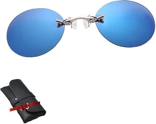 Three Color Retro Round Clip on Nose Glasses, Clip On Sunglasses Polarized Flip up Driving Glasses For Men Women, Fashion Rimless Men Sun Glasses (blue) von Clisole