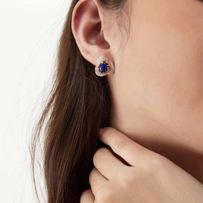Lapis Lazuli Blume Ohrstecker 18K Gold Plated Sterling Silber von CliviaJewelry