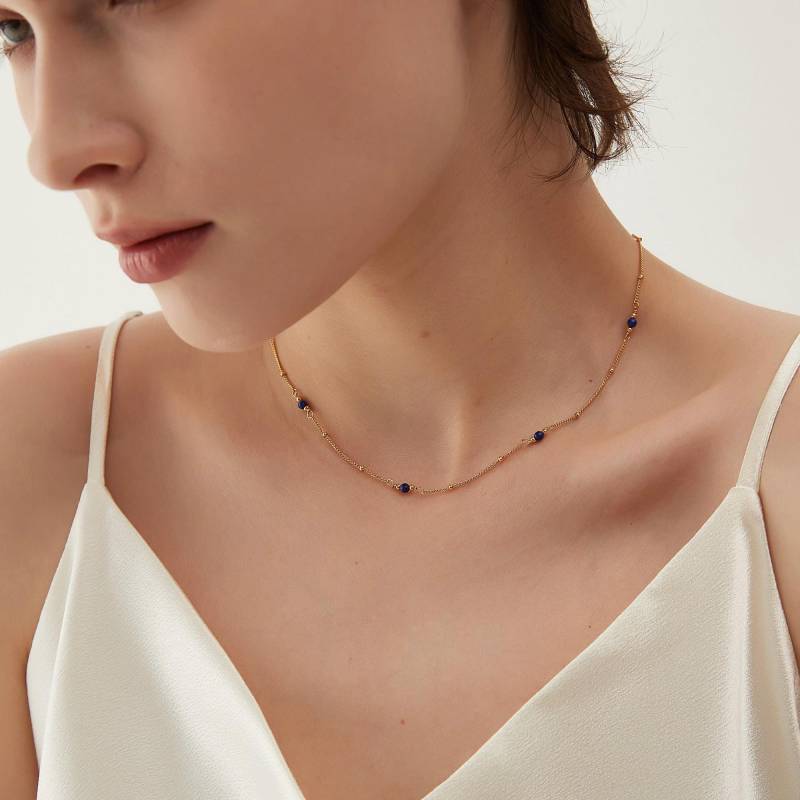 Zierliche Lapis Lazuli Halskette 18K Vergoldeter Sterling Silber Halsreif Zierliche Lapis Lazuli Halskette 18K Vergoldeter Sterling Silber Halsreif von CliviaJewelry