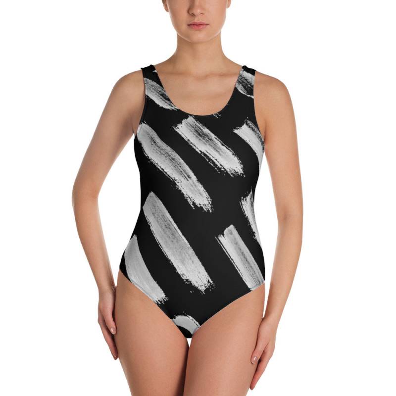 Schwarz Und Weisser Badeanzug Handgemaltes Dash-Muster von CliziaShop