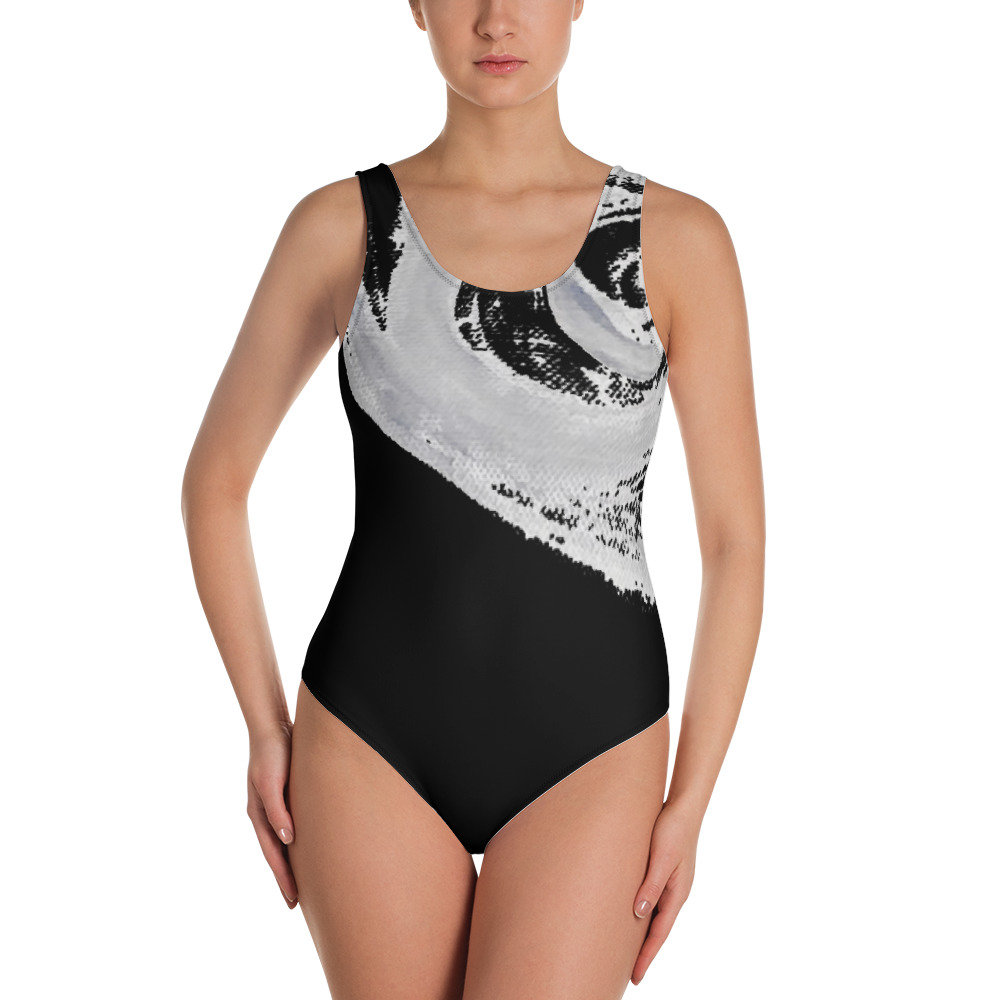 Schwarz-Weißer Einteiliger Badeanzug - Abstraktes Wellendesign von CliziaShop