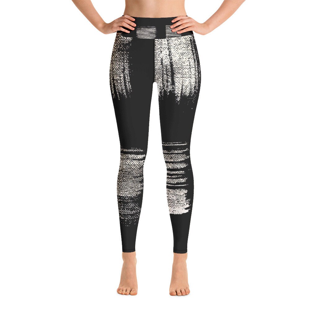 Yogahose - Damen Leggings Damenhose Mit Scribble Muster Tie-Dye Effekt Handbemalung Schwarz Weiß von CliziaShop