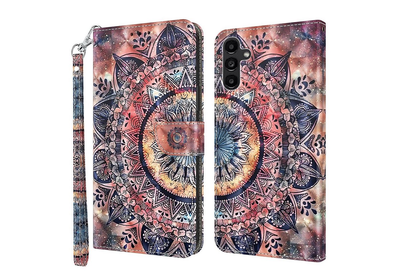 CLM-Tech Handytasche Hülle für Samsung Galaxy A14 5G Tasche aus Kunstleder Klapphülle (Malerei Blume bunt, Handyhülle Wallet Flip Case Cover Etui), Standfunktion, Kartenfächer, Magnetverschluss von Clm-Tech