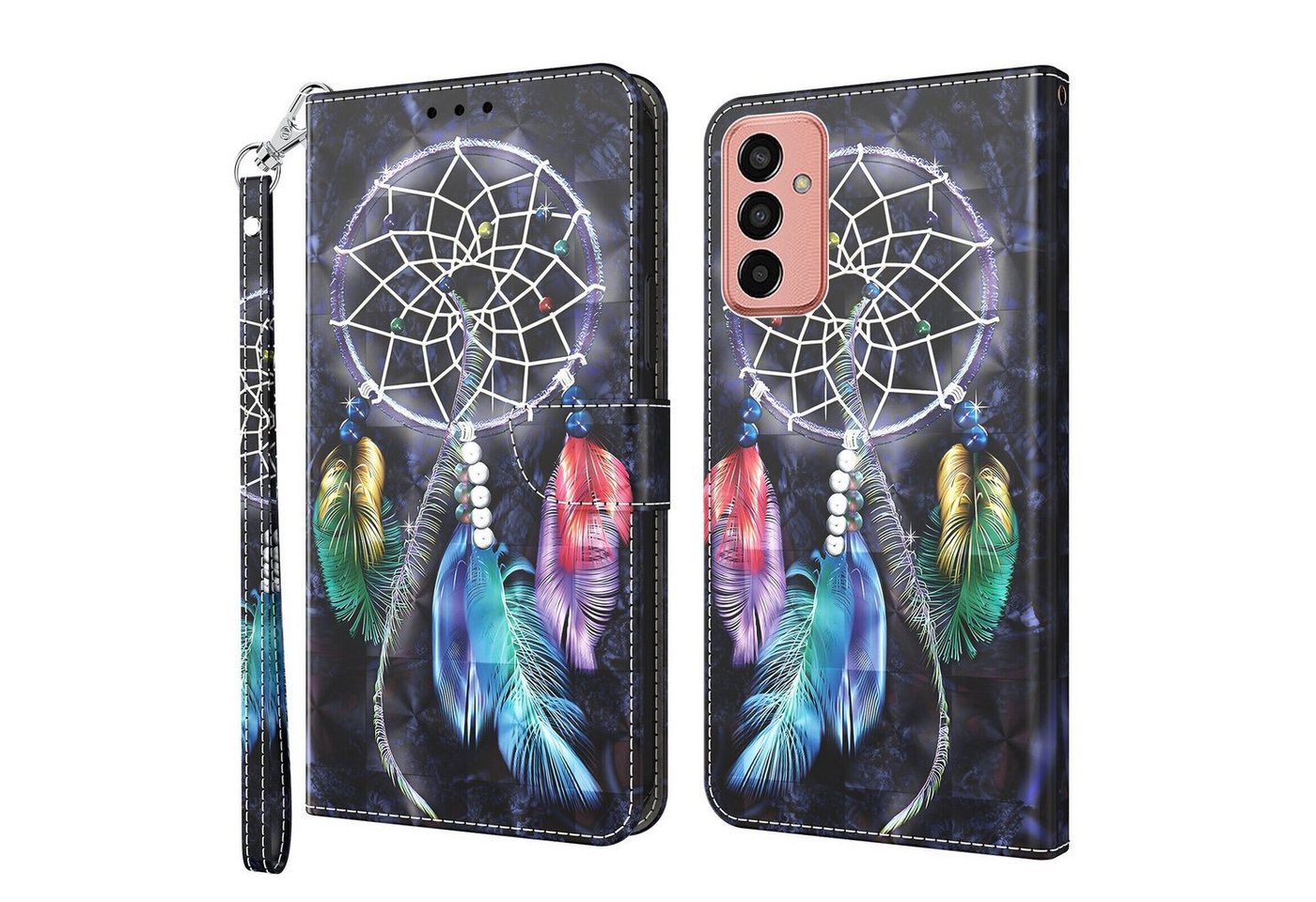 CLM-Tech Handytasche Hülle für Samsung Galaxy A14 5G Tasche aus Kunstleder Klapphülle (Traumfänger, Samsung Galaxy A14 5G Handyhülle Wallet Flip Case Cover Etui), Standfunktion, Kartenfächer, Magnetverschluss von Clm-Tech