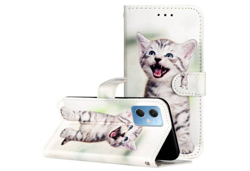 CLM-Tech Handytasche Hülle für Xiaomi Redmi Note 12 5G Tasche aus Kunstleder Klapphülle (fröhliche Katze, Handyhülle Wallet Flip Case Cover Etui), Standfunktion, Kartenfächer, Magnetverschluss von CLM-Tech