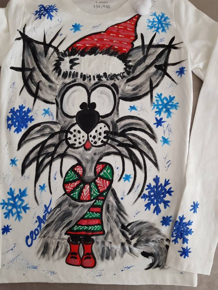 Weihnachten T-Shirt Katze Chtistmas Gemalte T-Shirt Weihnachtsgeschenk Weihnachtst-Shirt Lustiges Geschenk Für Kinder Verrückte Weihnachten T-Shirt Katze Chtistmas Gemalte T-Shirt Weihnachtsgeschenk Weihnachtst-Shirt Lustiges Geschenk Für Kinder Verrückte von CloArtHandmade