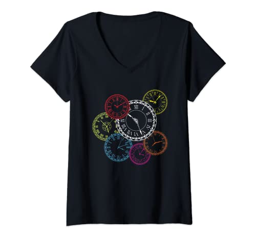 Damen Sammler von Uhren T-Shirt mit V-Ausschnitt Damen Sammler von Uhren T-Shirt mit V-Ausschnitt von Clock Novelty Apparel