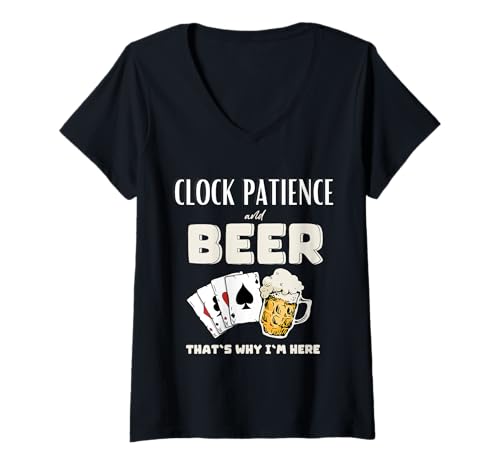 Damen Uhr, Geduld und Bier Deshalb bin ich hier T-Shirt mit V-Ausschnitt Damen Uhr, Geduld und Bier Deshalb bin ich hier T-Shirt mit V-Ausschnitt von Clock Patience and Beer