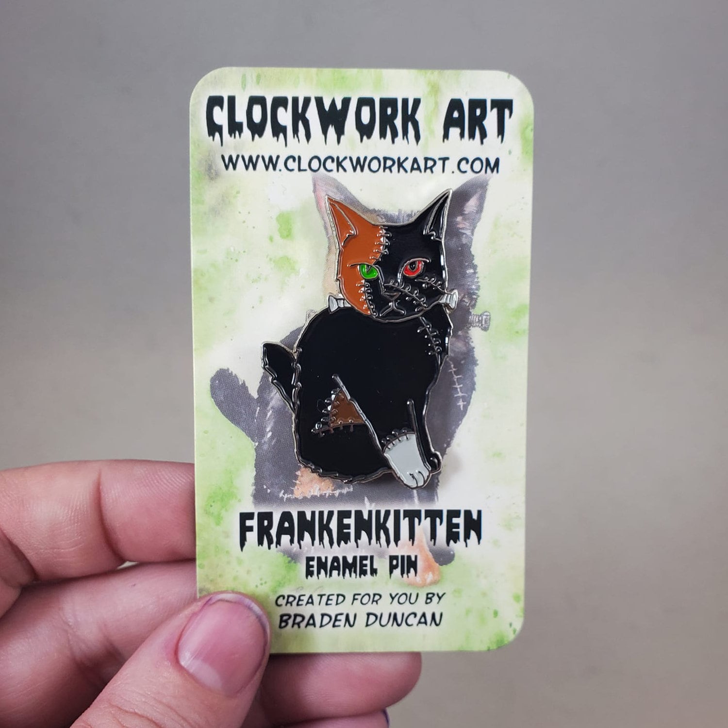 Frankenkitten Emaille Pin Aquarell Schwarze Katze Frankenkitten Emaille Pin Aquarell Schwarze Katze von ClockworkArtShop