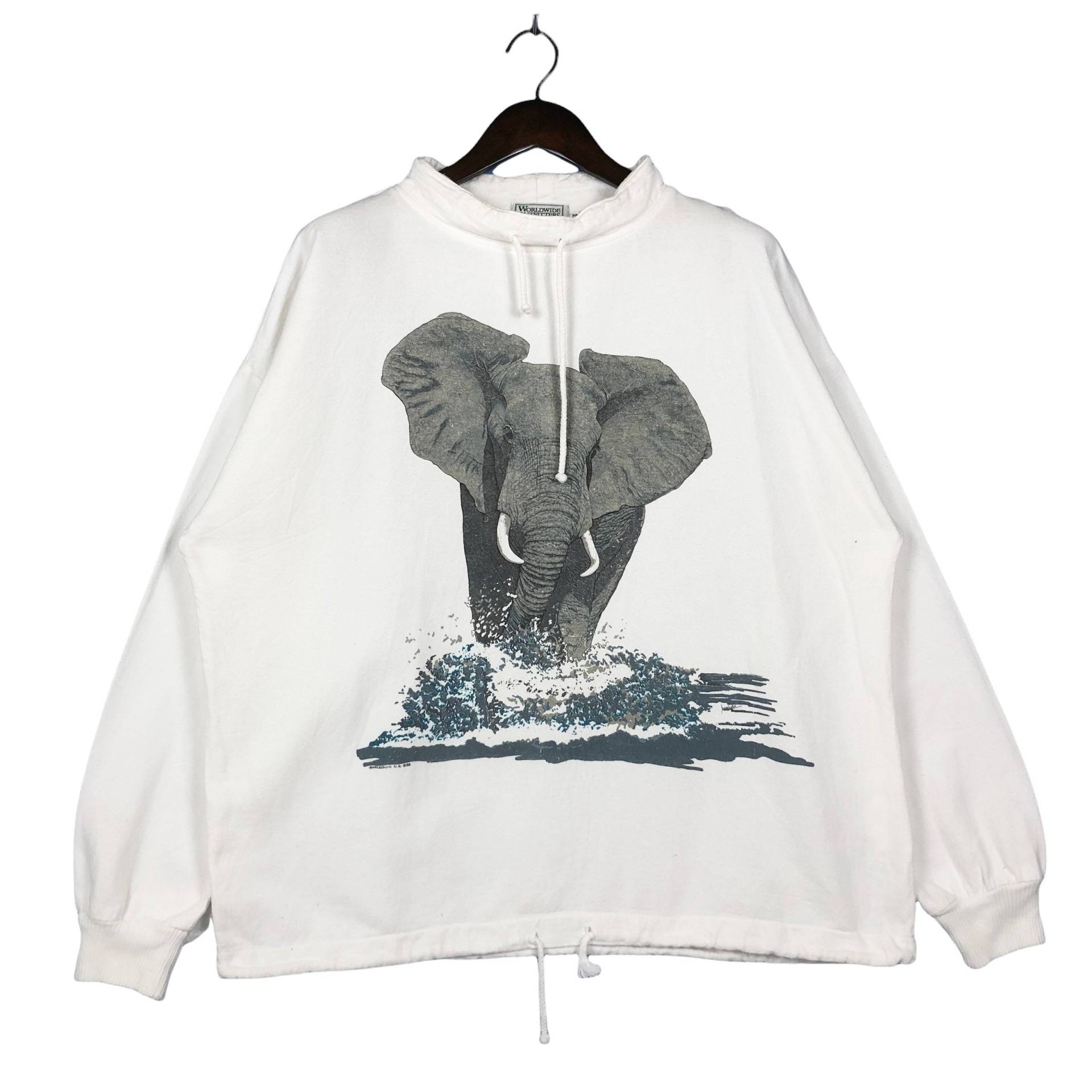 Vintage 80Er Jahre Worldwide Outfitters Wild Elephant Sweatshirt Pullover Größerer Elefantendruck Größe L von ClockworkThriftStore