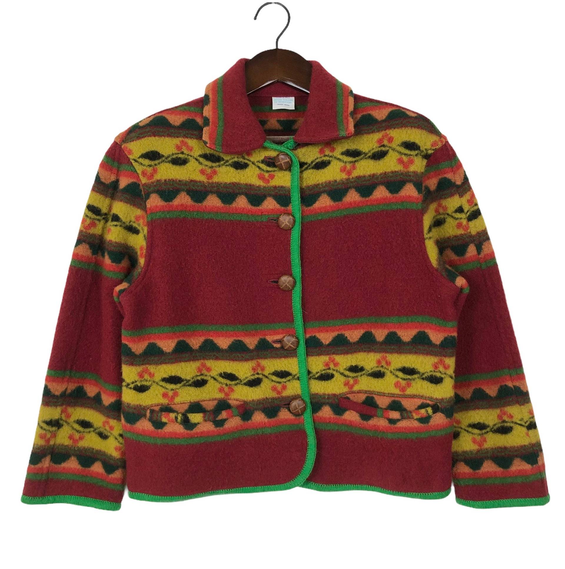 Vintage United Colors Of Benetton Damenjacke Native Estern Jacke Schurwolle Cropped Größe 40 von ClockworkThriftStore