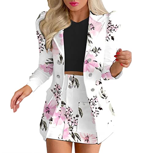 Damen Langarm Zweireiher Blazer Rock Anzug Floral Zweiteiler A-110 von Clode