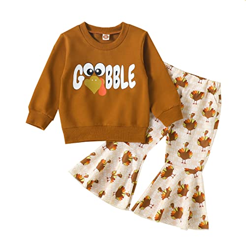 Baby Girls Clothes Set Toddler Thanksgiving Winter Long Sleeve Letter Prints Tops Turkey Flared Pants 2PCS Outfits Clothes Set Fashion Clothes A-282 von Clode