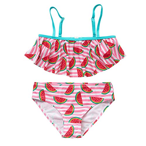 Clode® Bademode für Mädchen Ruffles Split Women Bademantel Kinder Badeanzüge Melone gestreifter Druck Bikini Girls Bademode B-331 von Clode