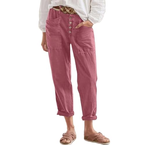 Clode Women Cotton Linen Trousers High Waist Bottoms Solid Color Loose Fit Casual Trousers Plus Size Going Out Everyday Pants A-43 von Clode