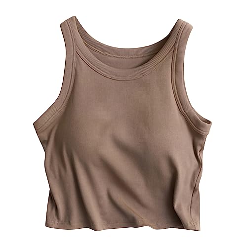 Crewneck Tank Tops with Built in Bra for Women Summer Solid Color Ribbed Slim Fit Shirts Summer Sleeveless Vest Tops Basic Casual Blouse A-21 von Clode