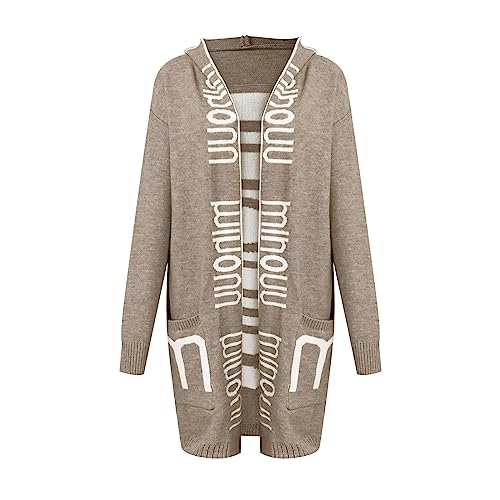 Knitted Cardigans for Women Ladies Letter Print Knit Cardigan Buttonless Hoodie Casual Loose Sweater Jacket Fall Outwear Loose Blouse A-241 von Clode