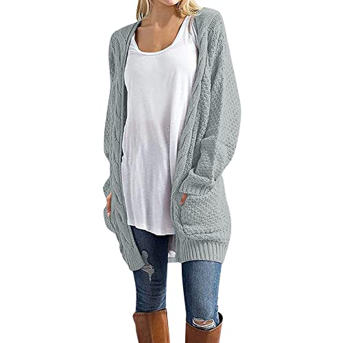 Ladies Cardigan Loose Open Front Long Sleeve Chunky Knit Cable Sweater with Pockets Trendy Outwear Lightweight Blouse Tops A-48 von Clode