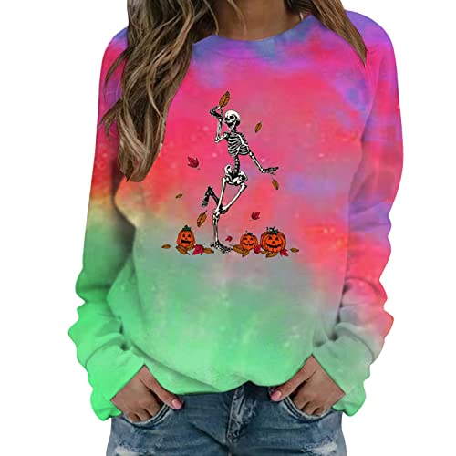 Ladies Halloween Pullover Sweatshirt Casual Long Sleeve Top Pullover Fashion Print Top Fall Blouse Tops for Festival A-45 von Clode