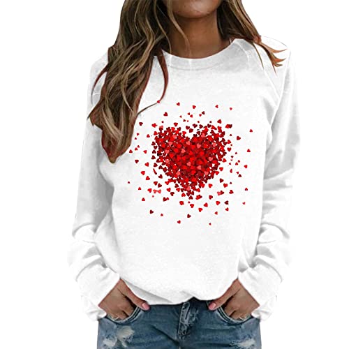 Ladies Valentine's Day Sweatshirt Crew Neck Red Heart Print Long Sleeve Casual Tops Baggy Blouse Festival Clothes A-195 von Clode