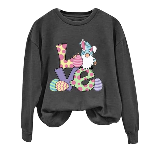 Clode Ladies Easter Pullover Bunny Egg Printed Long Sleeve Crew Neck Sweatshirt Festival Holiday T Shirts Tops von Clode