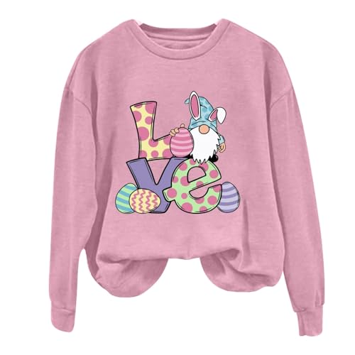 Clode Ladies Easter Pullover Bunny Egg Printed Long Sleeve Crew Neck Sweatshirt Festival Holiday T Shirts Tops von Clode