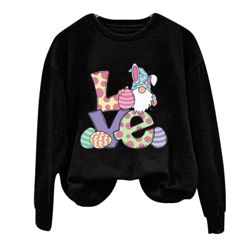 Clode Ladies Easter Pullover Bunny Egg Printed Long Sleeve Crew Neck Sweatshirt Festival Holiday T Shirts Tops von Clode