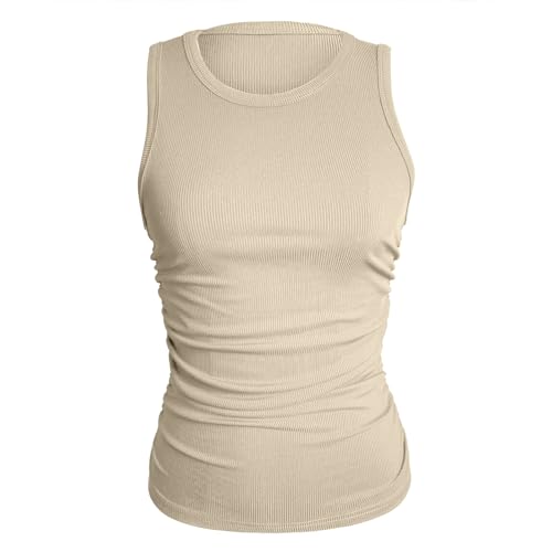 Ribbed Tank Tops for Women Crew Neck Slim Fit Vest Tops Summer Plain Sleeveless Trendy Blouse Athletic Sports T-Shirt A-189 von Clode