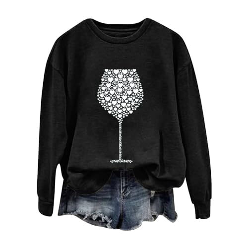 Valentine's Day Pullover for Women Wine Glass Print Round Neck Long Sleeve Top Trendy Blouse Basic Tops A-178 von Clode