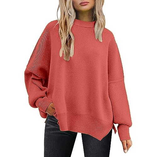 Women Fall Sweater Solid Color Fashion Casual Loose Knitted Split Round Neck Pullover Sweater Basic Pullover Blouse A-267 von Clode