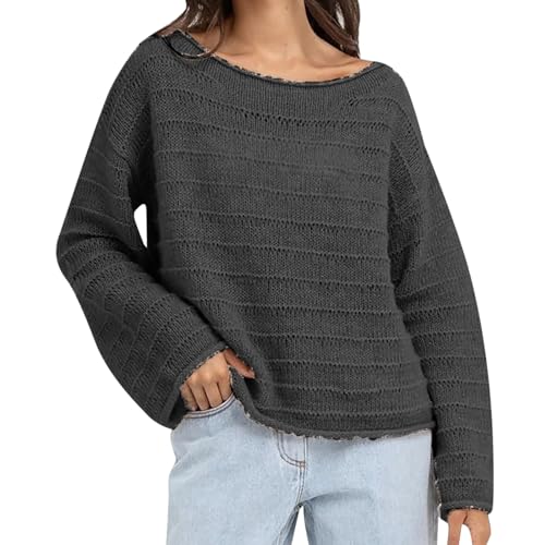 Women Jumper Tops Loose Fit Sweater Solid Color Crew Neck Long Sleeve Knitted Pullover Basic Pullover Blouse A-147 von Clode