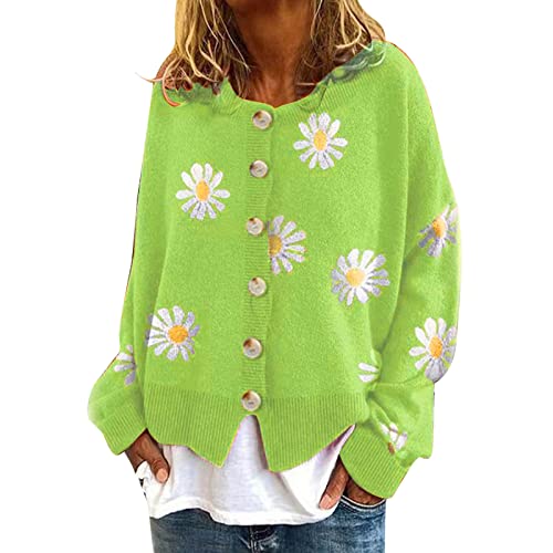 Women Knitted Cardigans Casual Long Sleeve Round Neck Button Cardigan Little Daisy Print Knitted Sweater Cardigan Fashion Clothes Birthday Gifts A-223 von Clode