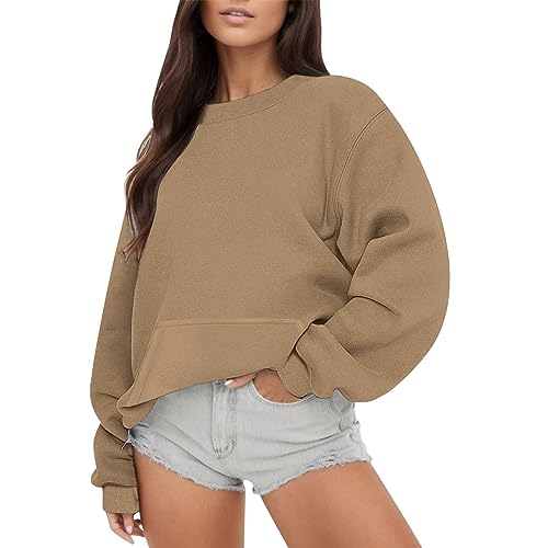 Women Oversize Sweatshirt Solid Color Round Neck Oversized Sweatshirt Loose Fit Long Sleeve Light Sweatshirt Loose Blouse Fall Blouse Tops A-09 von Clode