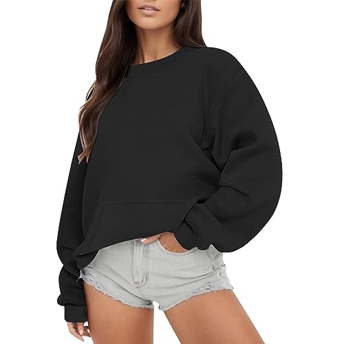 Women Oversize Sweatshirt Solid Color Round Neck Oversized Sweatshirt Loose Fit Long Sleeve Light Sweatshirt Loose Blouse Fall Blouse Tops A-09 von Clode