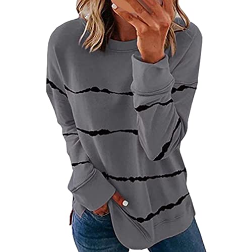 Women Pullover Tops Top Casual Crew Neck Sweatshirt Solid Stripe Long Sleeve Loose Pullover Loose Fit Blouse Tops A-53 von Clode