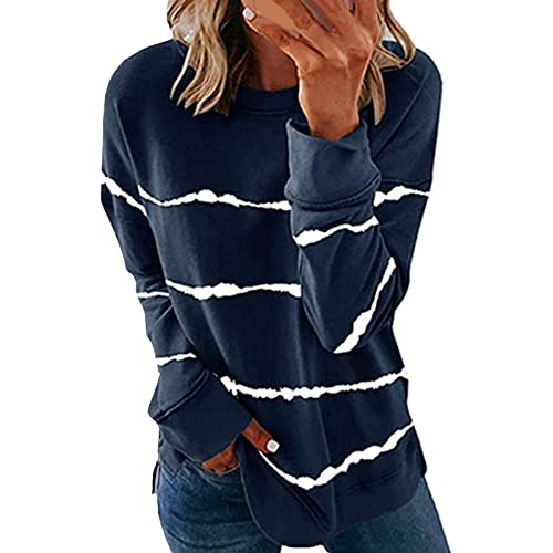 Women Pullover Tops Top Casual Crew Neck Sweatshirt Solid Stripe Long Sleeve Loose Pullover Loose Fit Blouse Tops A-53 von Clode