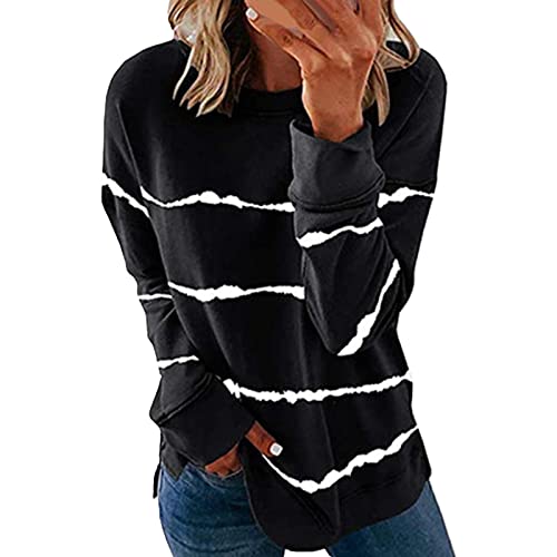 Women Pullover Tops Top Casual Crew Neck Sweatshirt Solid Stripe Long Sleeve Loose Pullover Loose Fit Blouse Tops A-53 von Clode