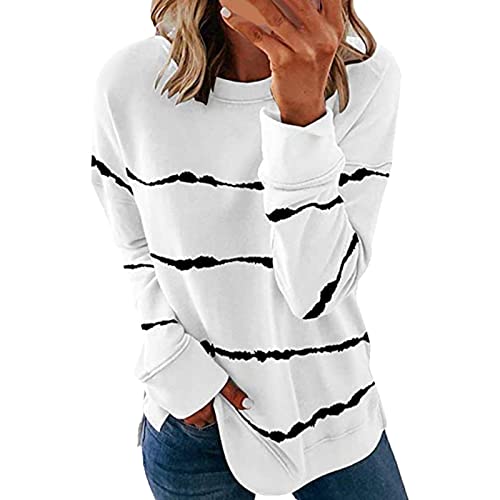 Women Pullover Tops Top Casual Crew Neck Sweatshirt Solid Stripe Long Sleeve Loose Pullover Loose Fit Blouse Tops A-53 von Clode