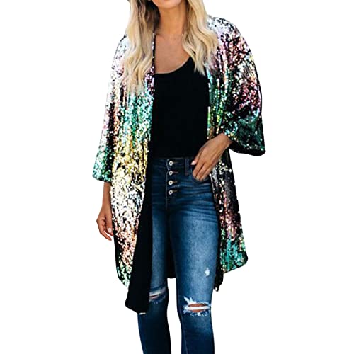 Women Sequins Cardigans Fall Long Sleeve Open Front Multicolour Metallic Outwear Ladies Festival Party Blouse A-85 von Clode