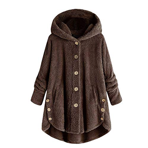 Women's Hoodie Coat Fall Sweatshirt Fashion Solid Color Hooded Button Loose Lightweight Outwear Coat Trendy Blouse (1A-Coffee, XXXXXL) von Clode