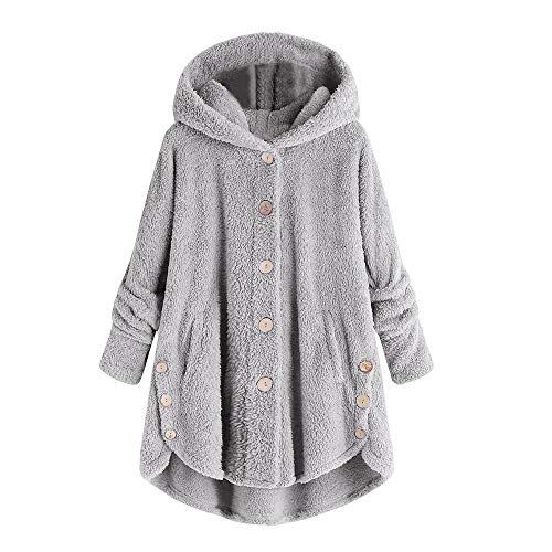 Women's Hoodie Coat Fall Sweatshirt Fashion Solid Color Hooded Button Loose Lightweight Outwear Coat Trendy Blouse (1A-Grey, XXXXL) von Clode