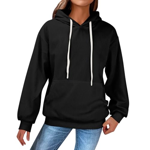 Women's Hoodies Sweatshirt Corduroy Long Sleeve Hoodie Sweatshirts Lightweight Pullover Tops Going Out Blouse Tops A-56 (1A-Black, XXXL) von Clode