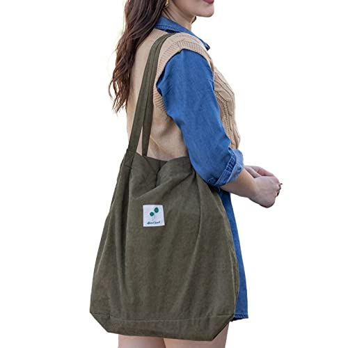 Cloele Cord Tasche Damen mit verstärktem Riemen Große Damen Umhängetache mit Innentaschen für Uni Arbeit Reise Schule (Army Grün) von Cloele