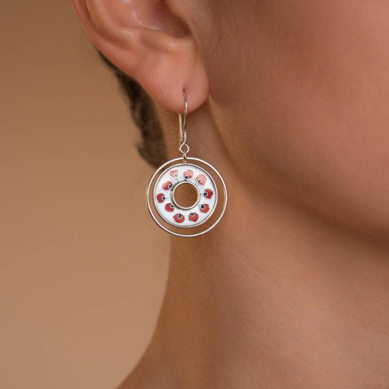 Handgemachte Sterling Silber Emaille Hängeohrringe Blumenschmuck Handgemachte Sterling Silber Emaille Hängeohrringe Blumenschmuck von CloisonneMinanqari