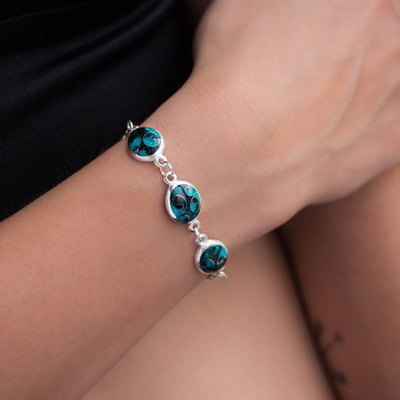 Türkis Cloisonne Emaille Armband Sterling Silber Schmuck Türkis Cloisonne Emaille Armband Sterling Silber Schmuck von CloisonneMinanqari