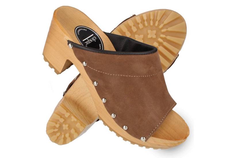 Cloque Bodajk Offener Damen Leder Clogs mit Absatz, Holzsohle Clog (1 Paar) Aus echtem Leder von Cloque